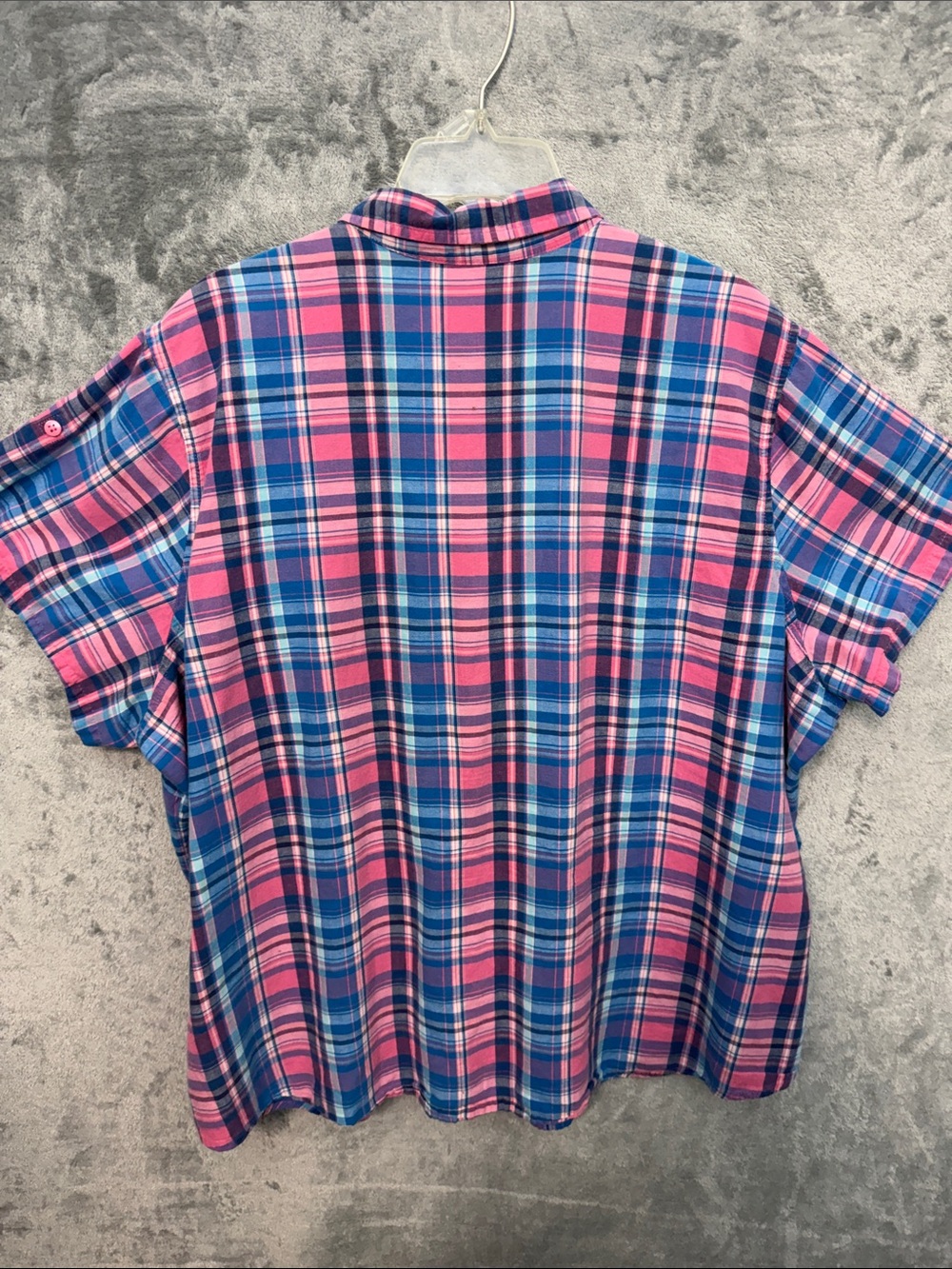 Riders by Lee Womens 3X Short-Sleeve Plaid Button-Down Shirt in Pink and Blue - Picture 7 of 8